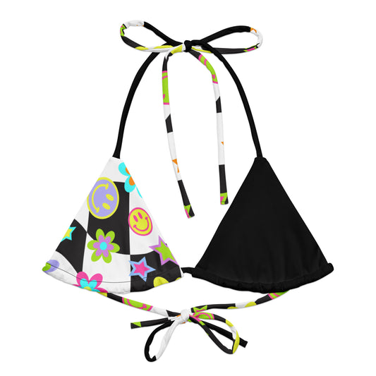 Groovy Checker Split Recycled String Bikini Top