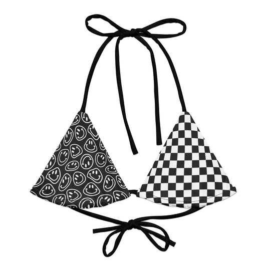 B&W Smiles Checkered String Bikini Top