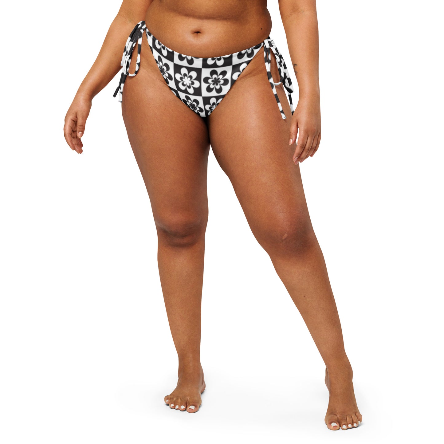 B&W Checker Daisy String Bikini Bottom