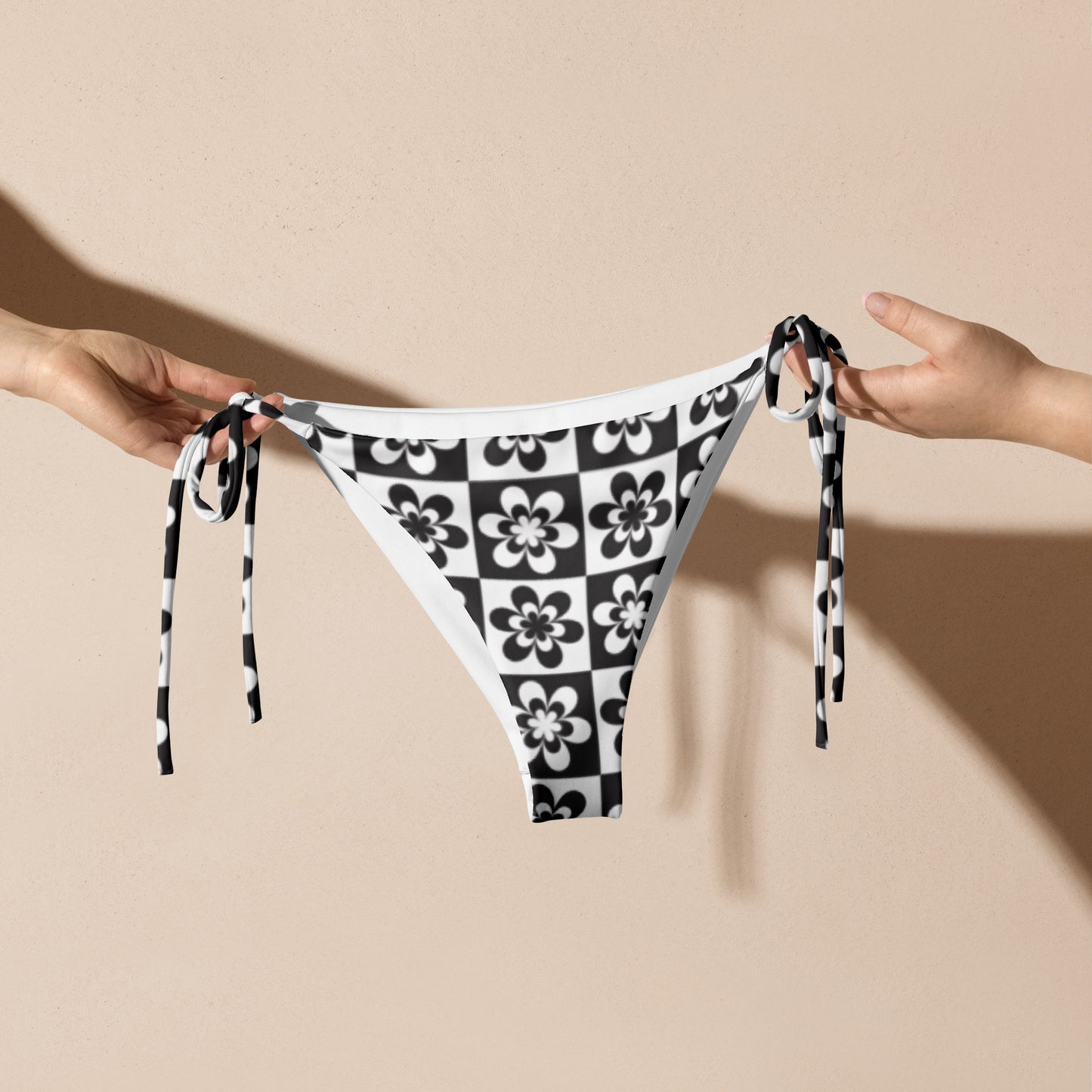 B&W Checker Daisy String Bikini Bottom