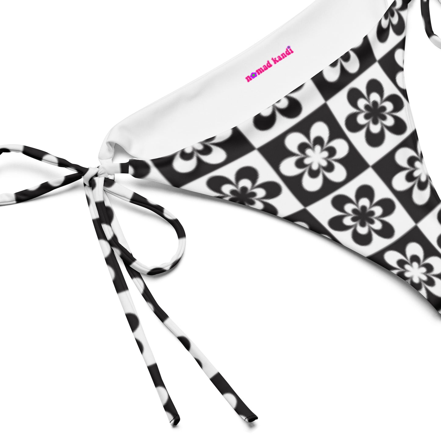 B&W Checker Daisy String Bikini Bottom