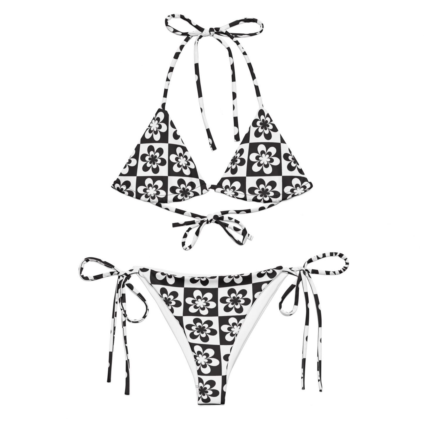 B&W Checker Daisy String Bikini Bottom