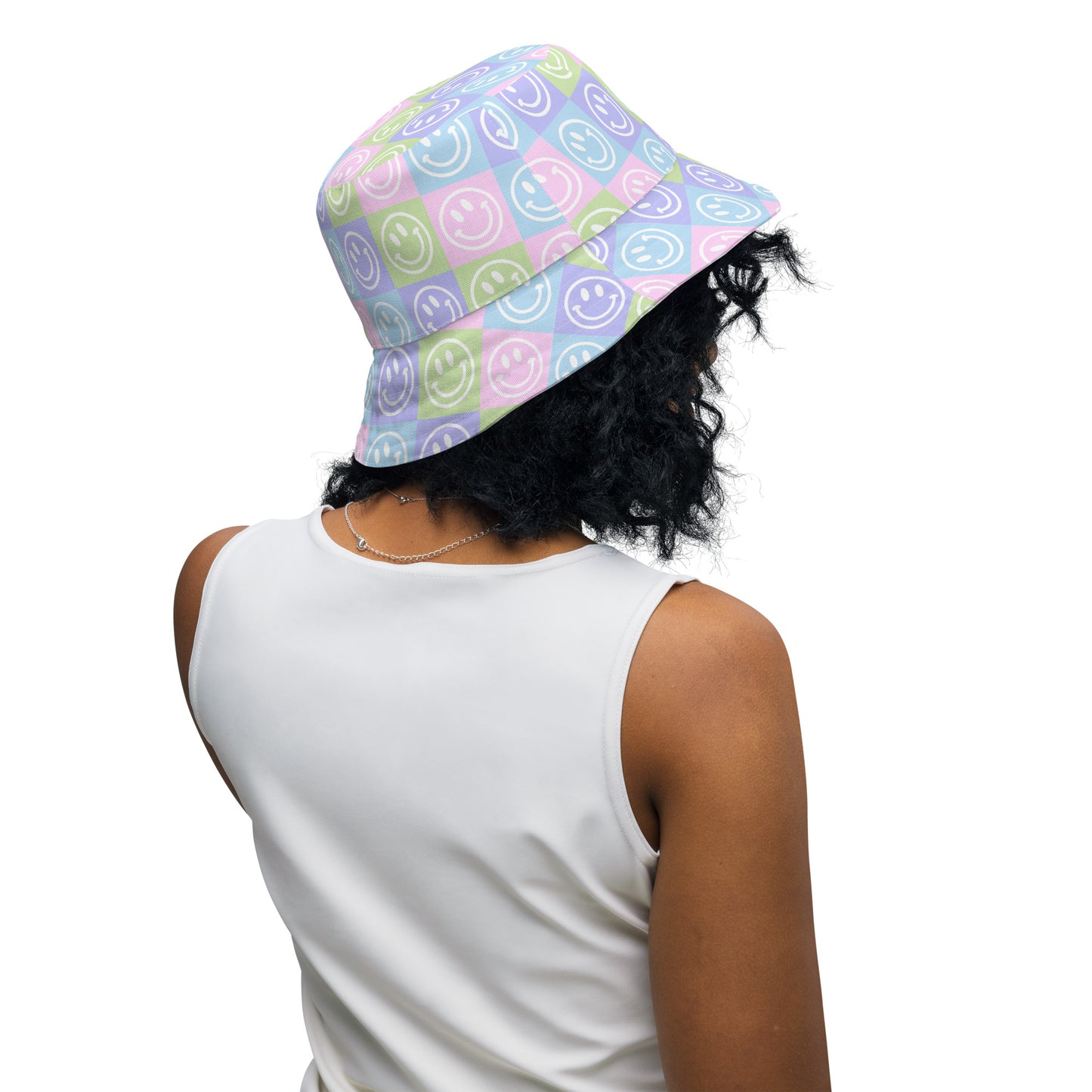 Pastel Checker Smile Reversible Bucket Hat