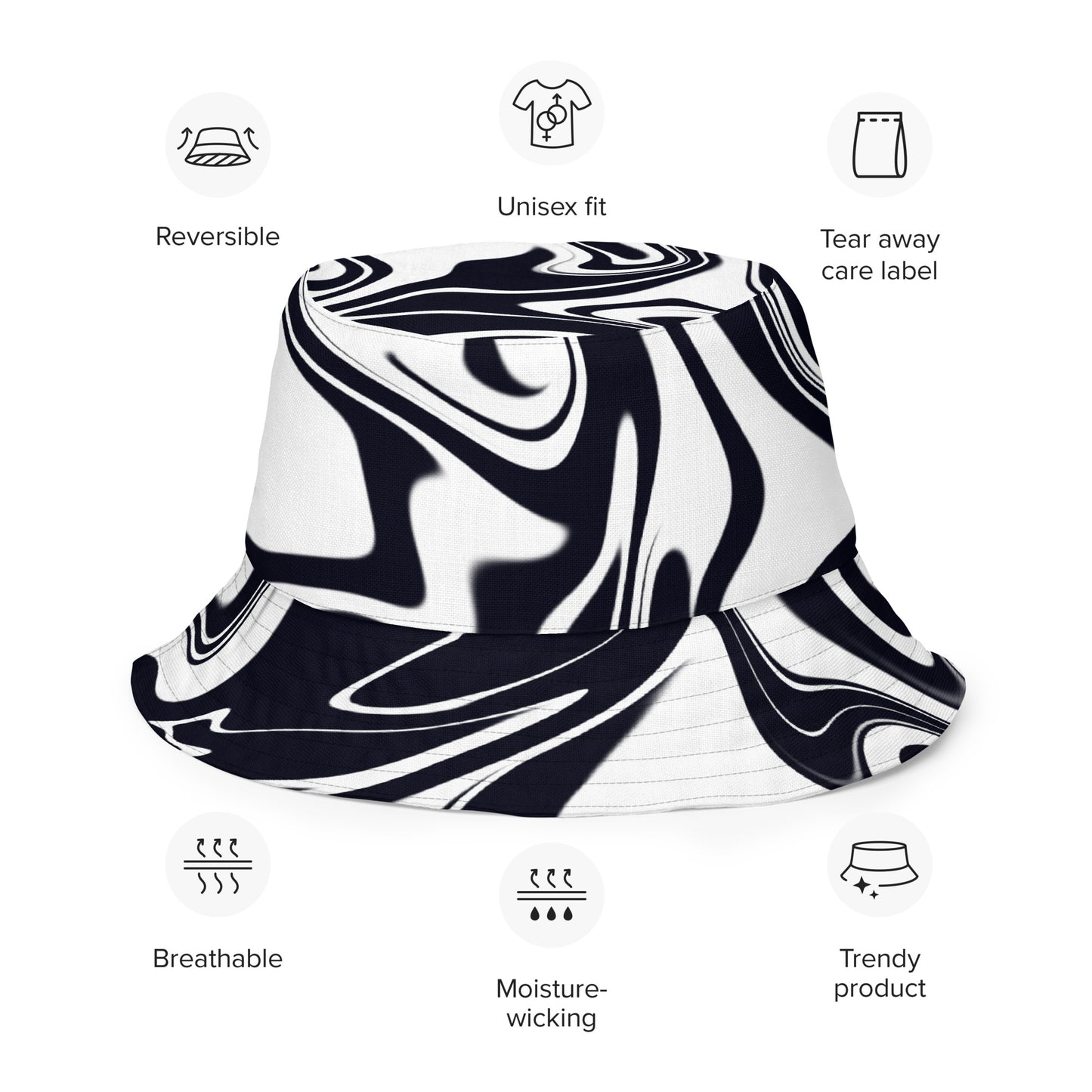 Dimension | B&W Swirl Reversible Bucket Hat