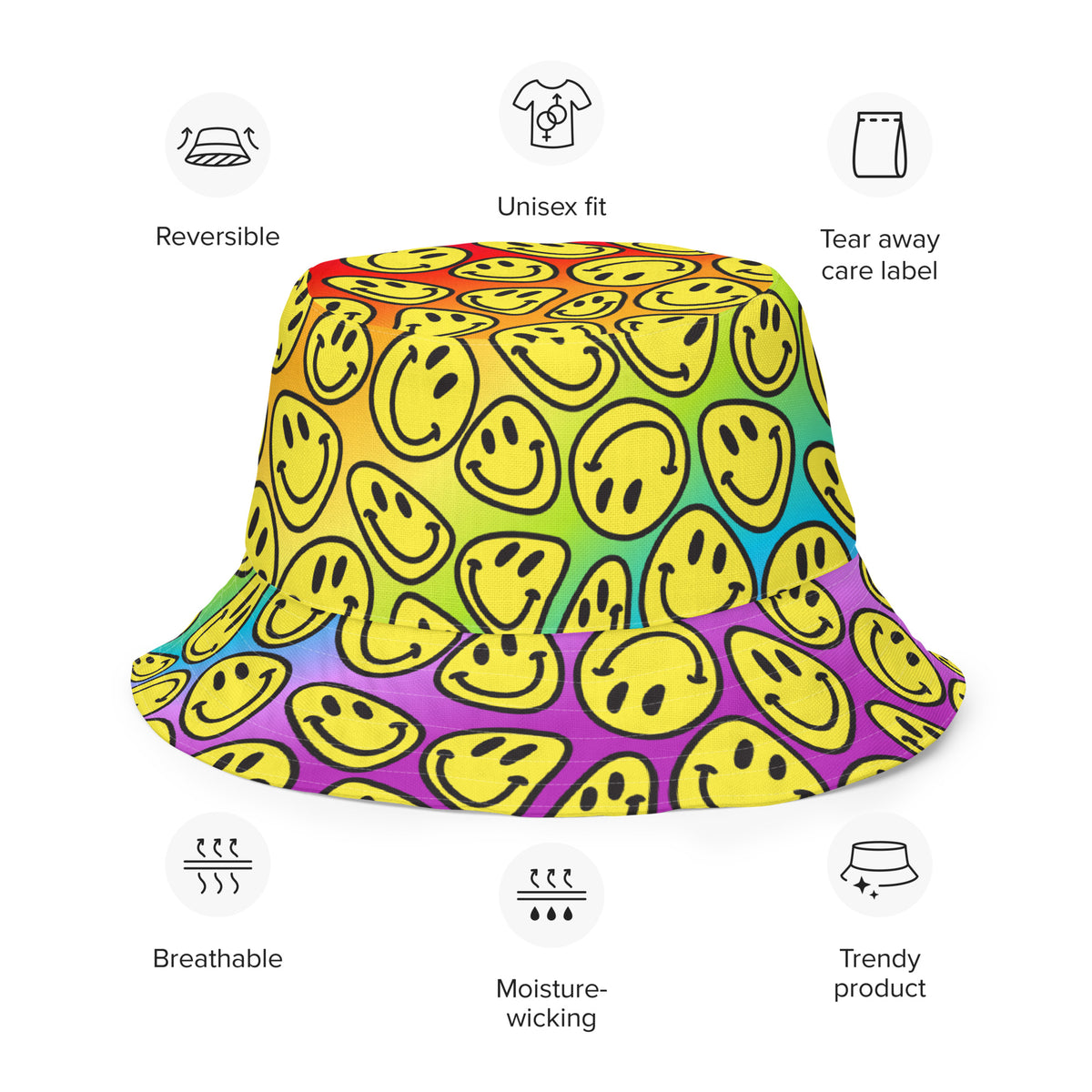 Bucket Hat Raved Rainbow Raver Smile Reversible Bucket Hat – nomadkandi