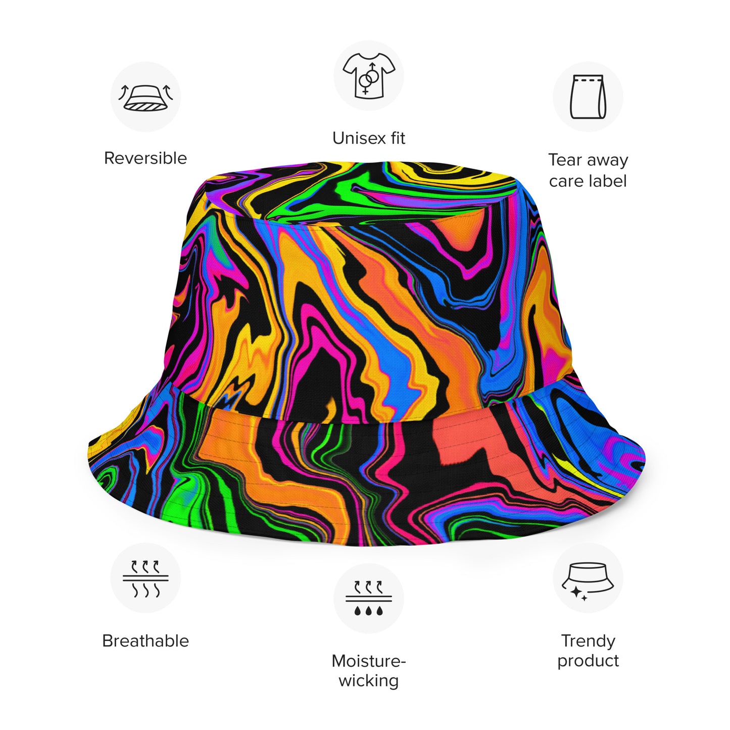 Dark Rainbow & Mind Melt Reversible Bucket Hat