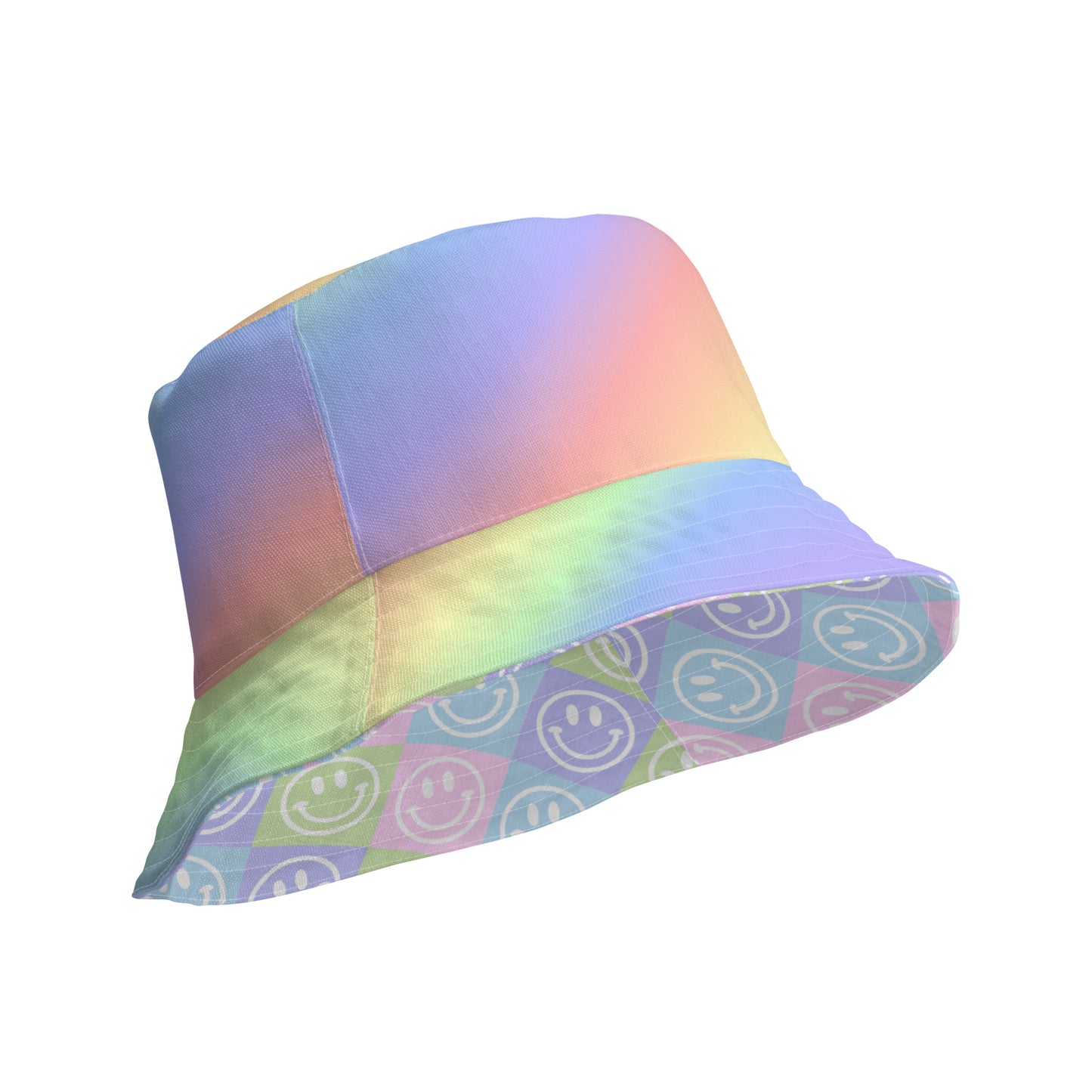 Pastel Checker Smile Reversible Bucket Hat