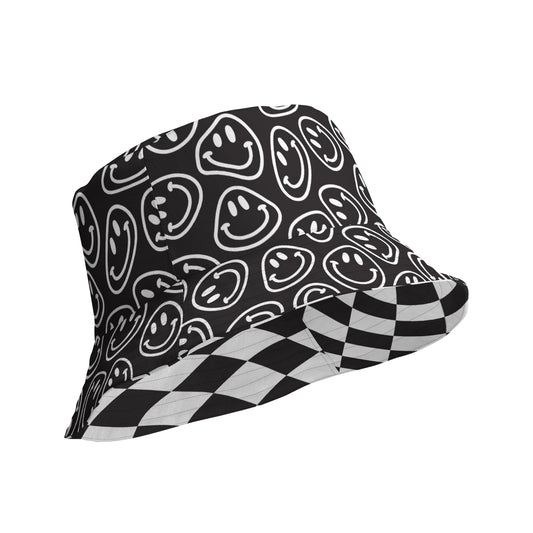 B&W Smiles | Checkered Reversible Bucket Hat