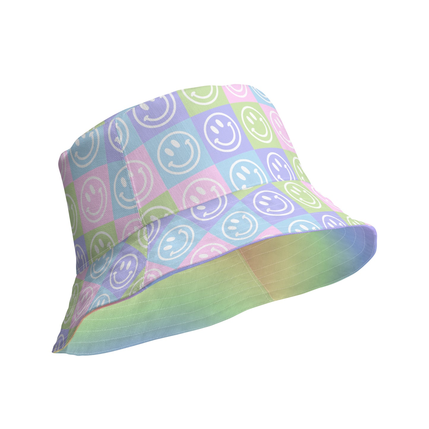 Pastel Checker Smile Reversible Bucket Hat