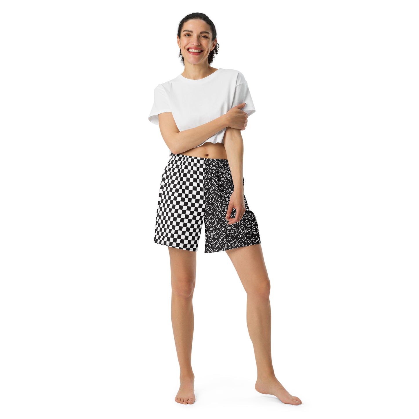 B&W Smiles Checkered Men's Athletic Shorts