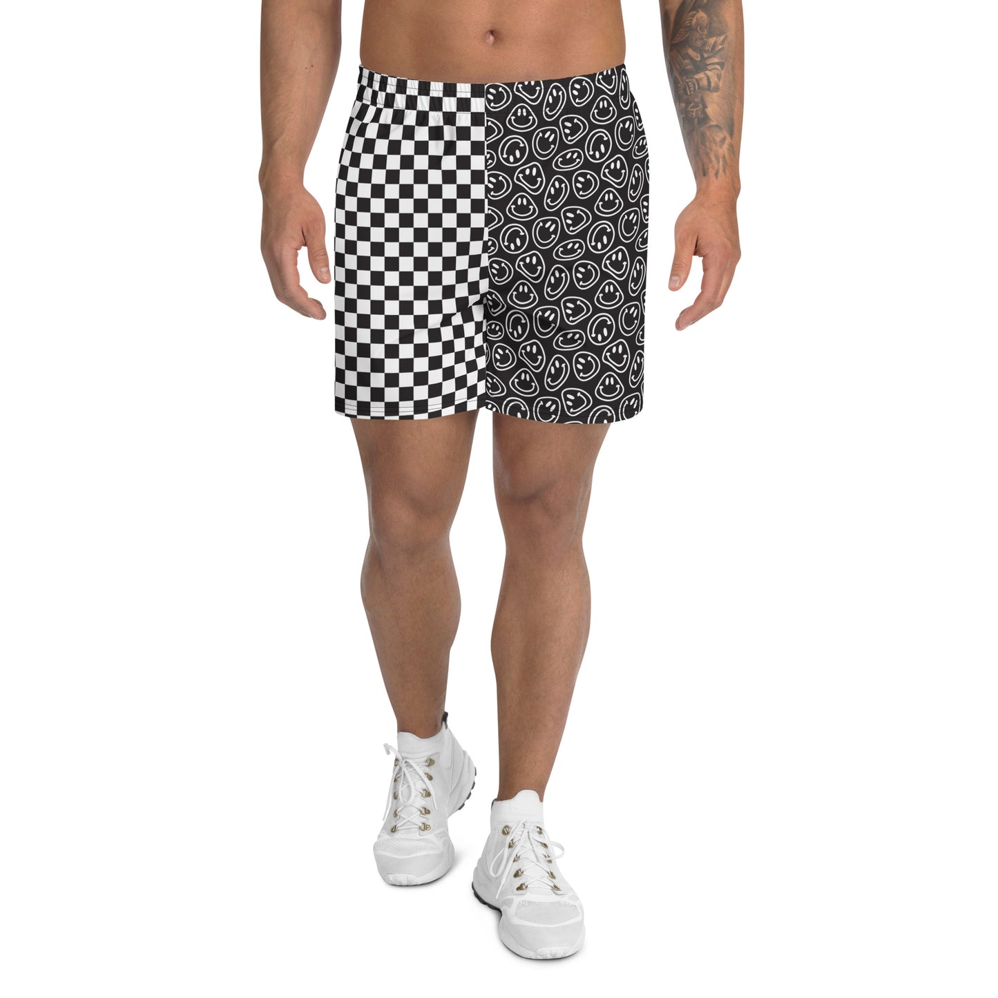 B&W Smiles Checkered Men's Athletic Shorts