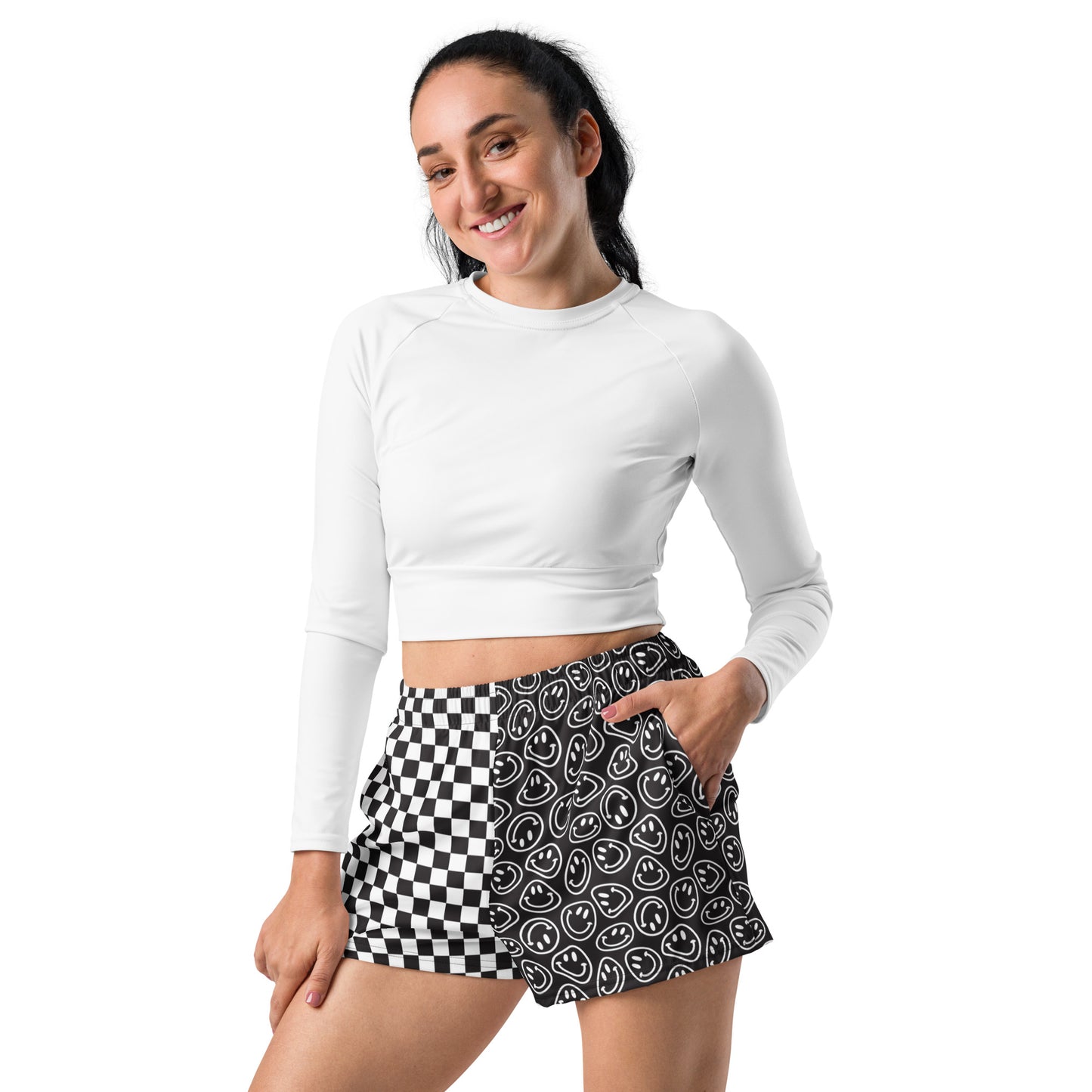 B&W Smiles Checkered Women’s Athletic Shorts