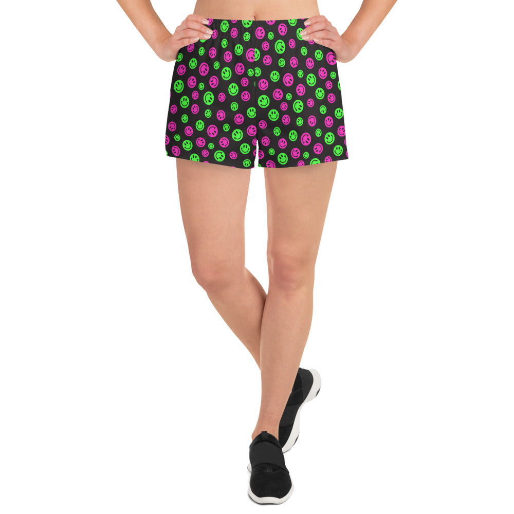 Pink & Green Smiles Women's Athletic Shorts