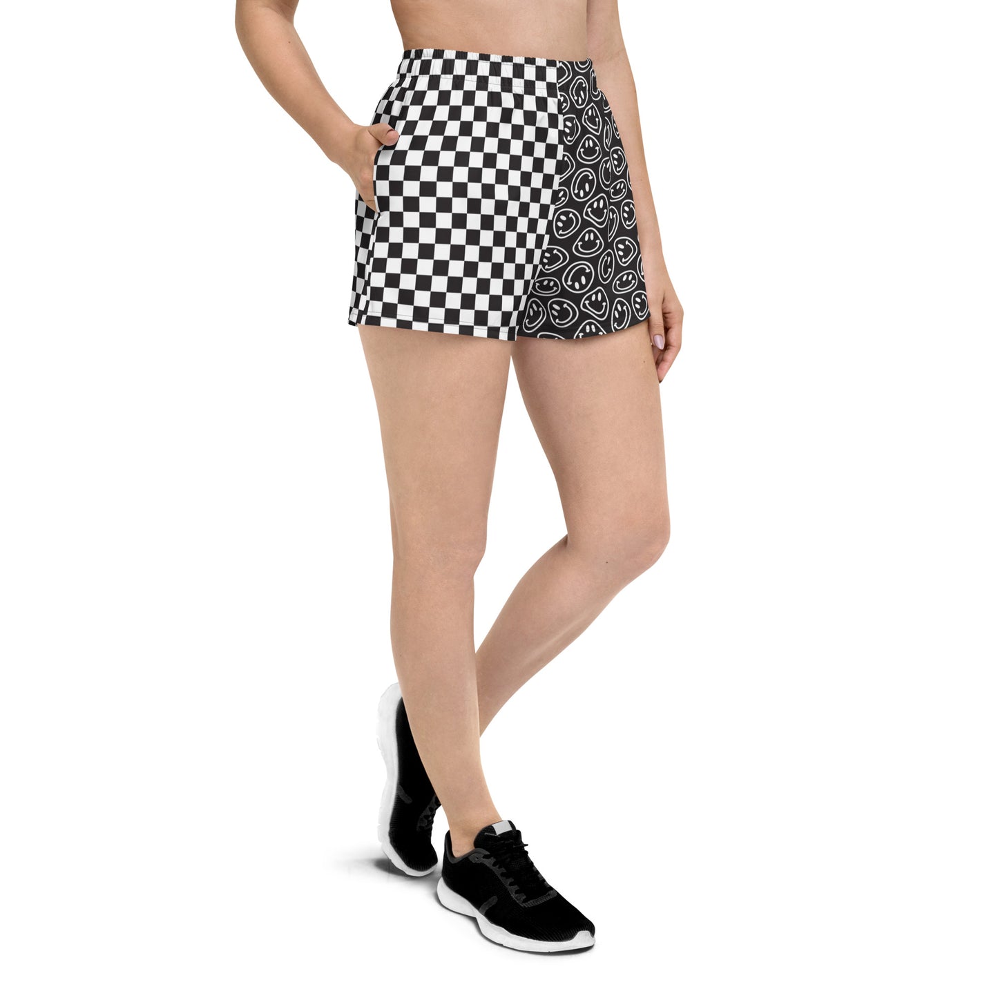 B&W Smiles Checkered Women’s Athletic Shorts