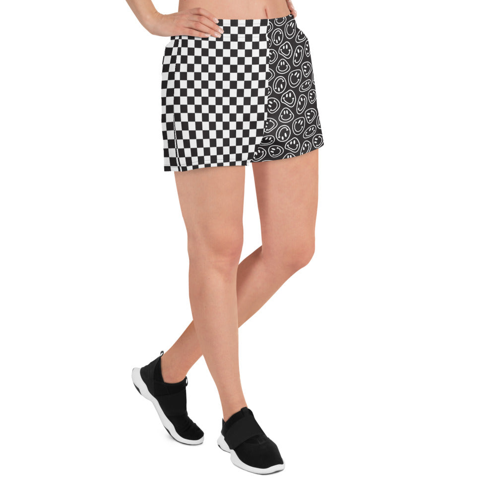 B&W Smiles Checkered Women’s Athletic Shorts