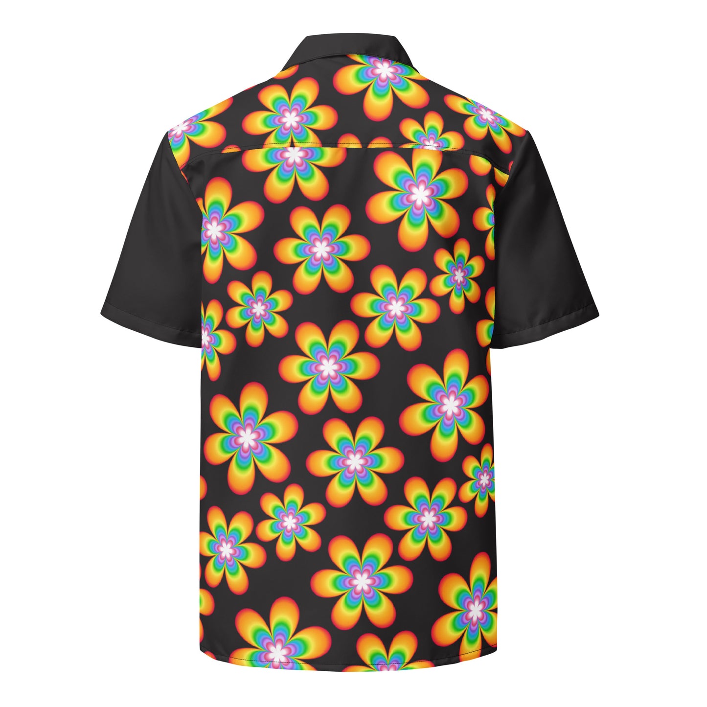 Rainbow Bloom Black Button Shirt