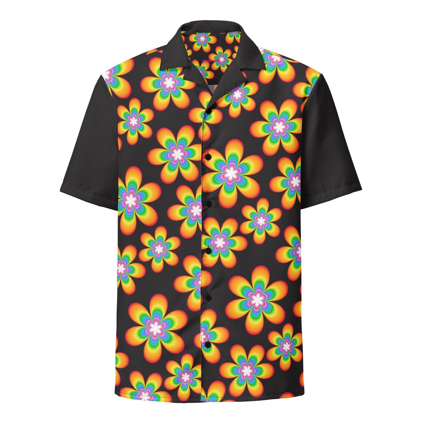 Rainbow Bloom Black Button Shirt