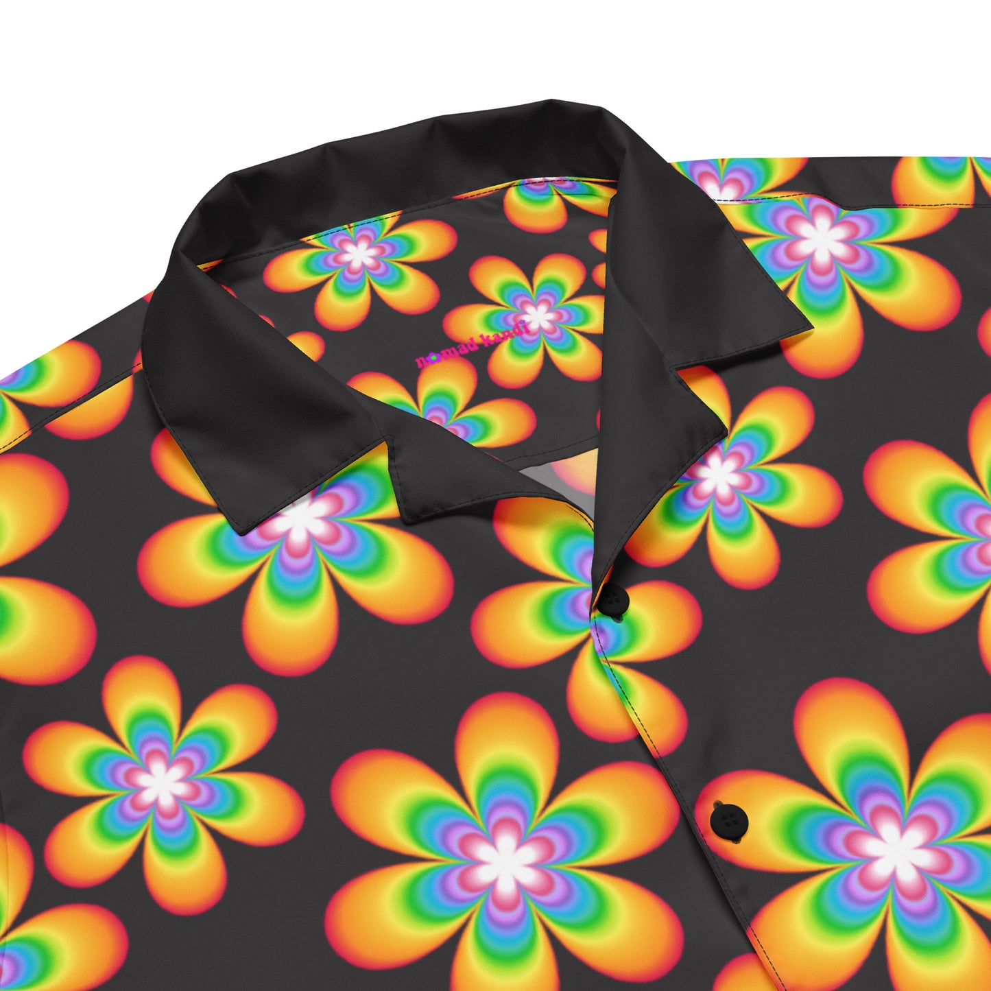 Rainbow Bloom Black Button Shirt