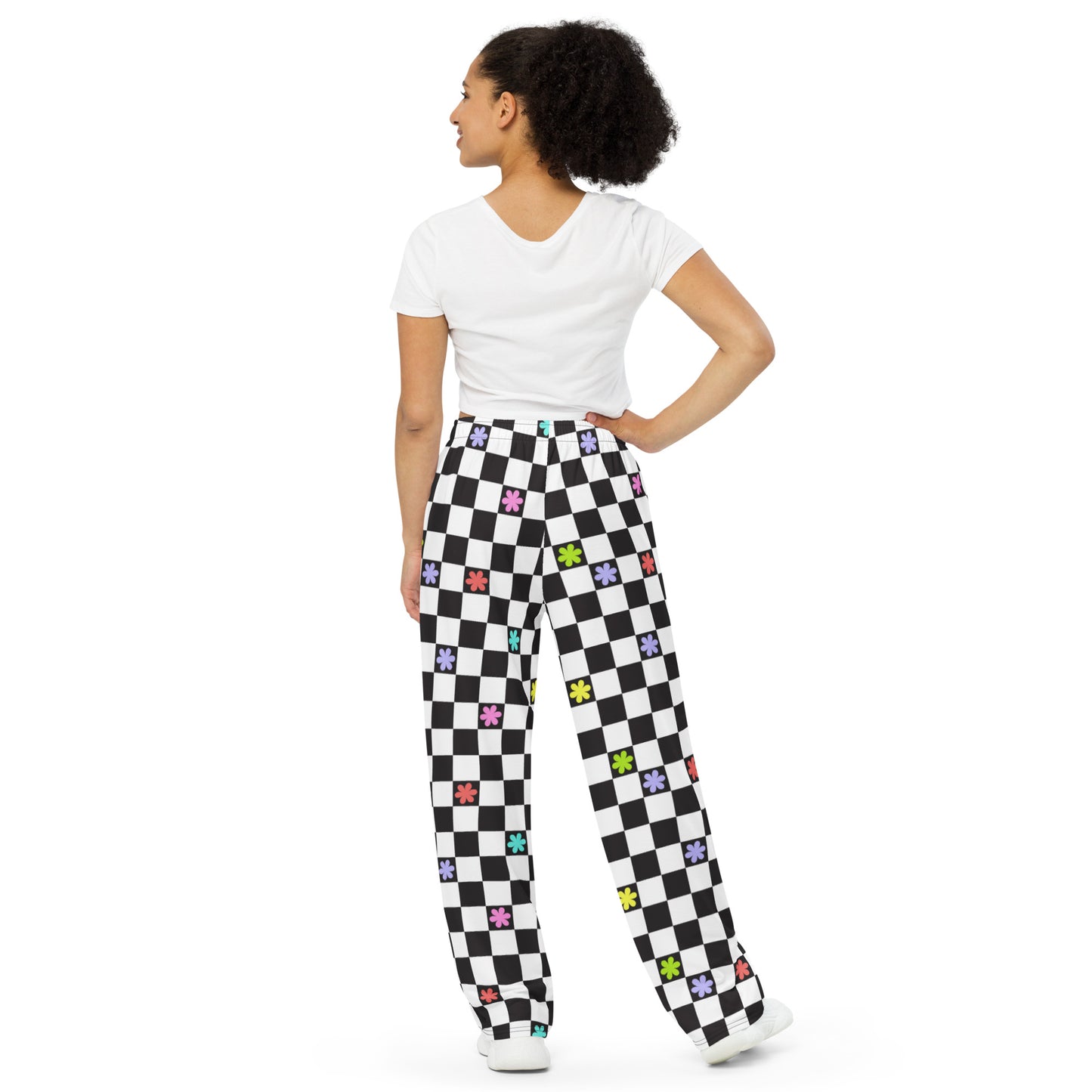 Checkered Flowers Unisex Wide-Leg Pants