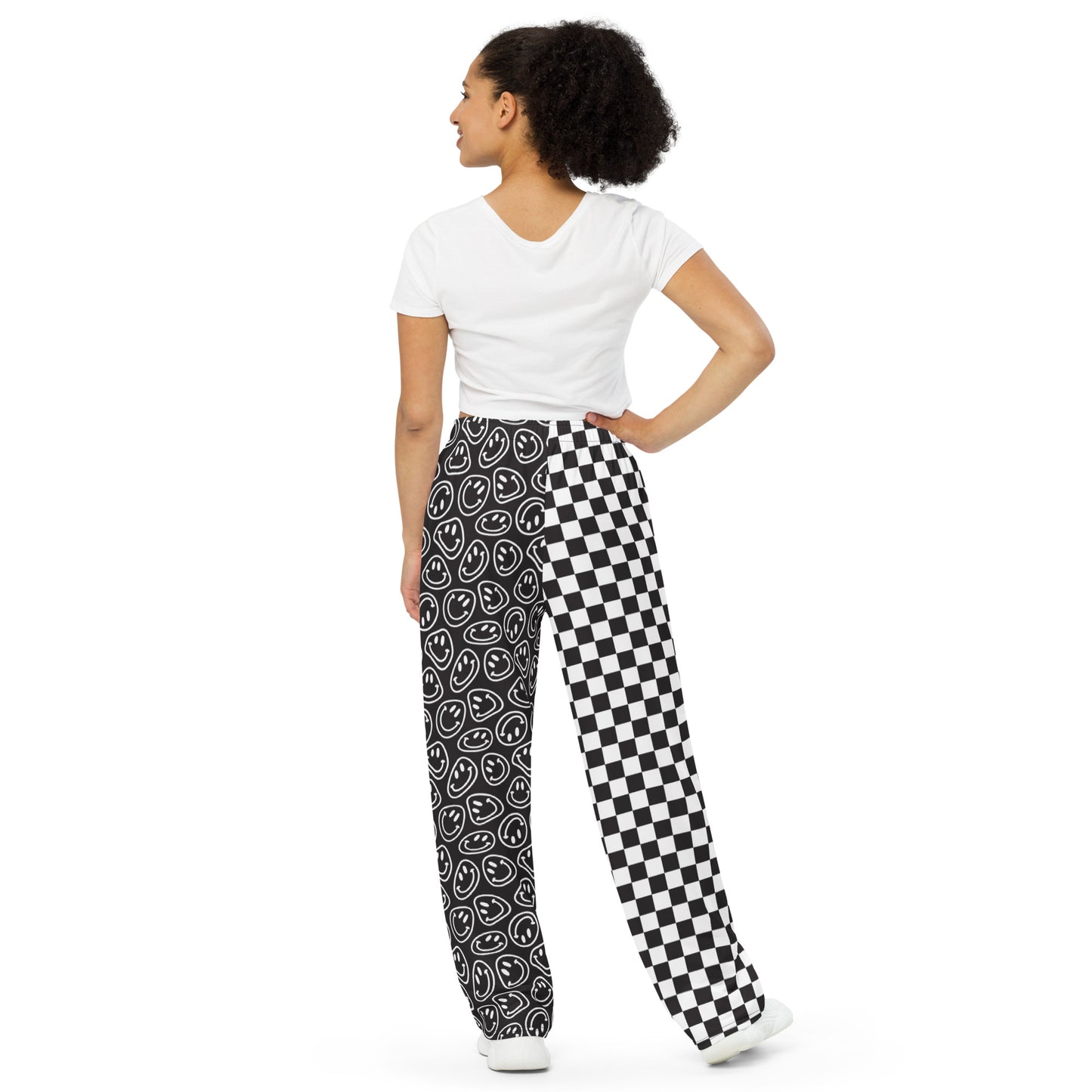 B&W Smiles Checkered Unisex Wide-Leg Pants