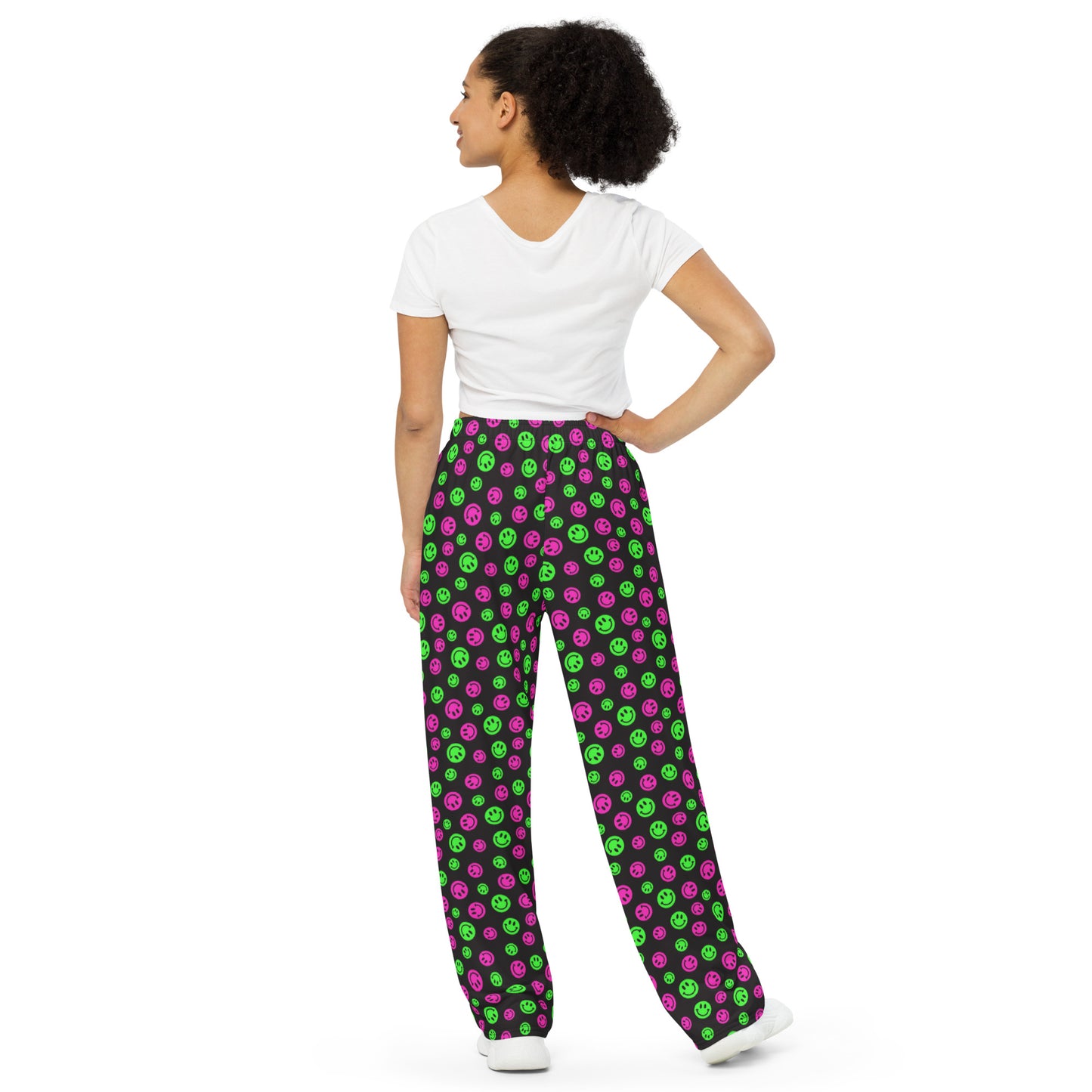 Pink & Green Smiles Unisex Wide-Leg Pants