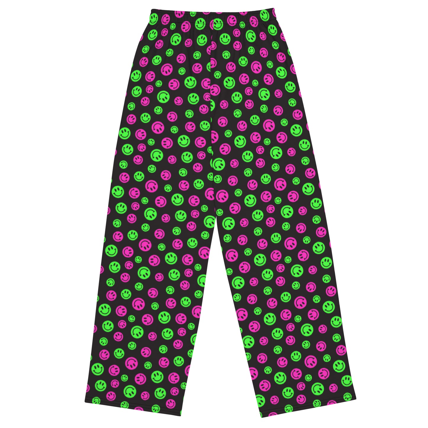 Pink & Green Smiles Unisex Wide-Leg Pants