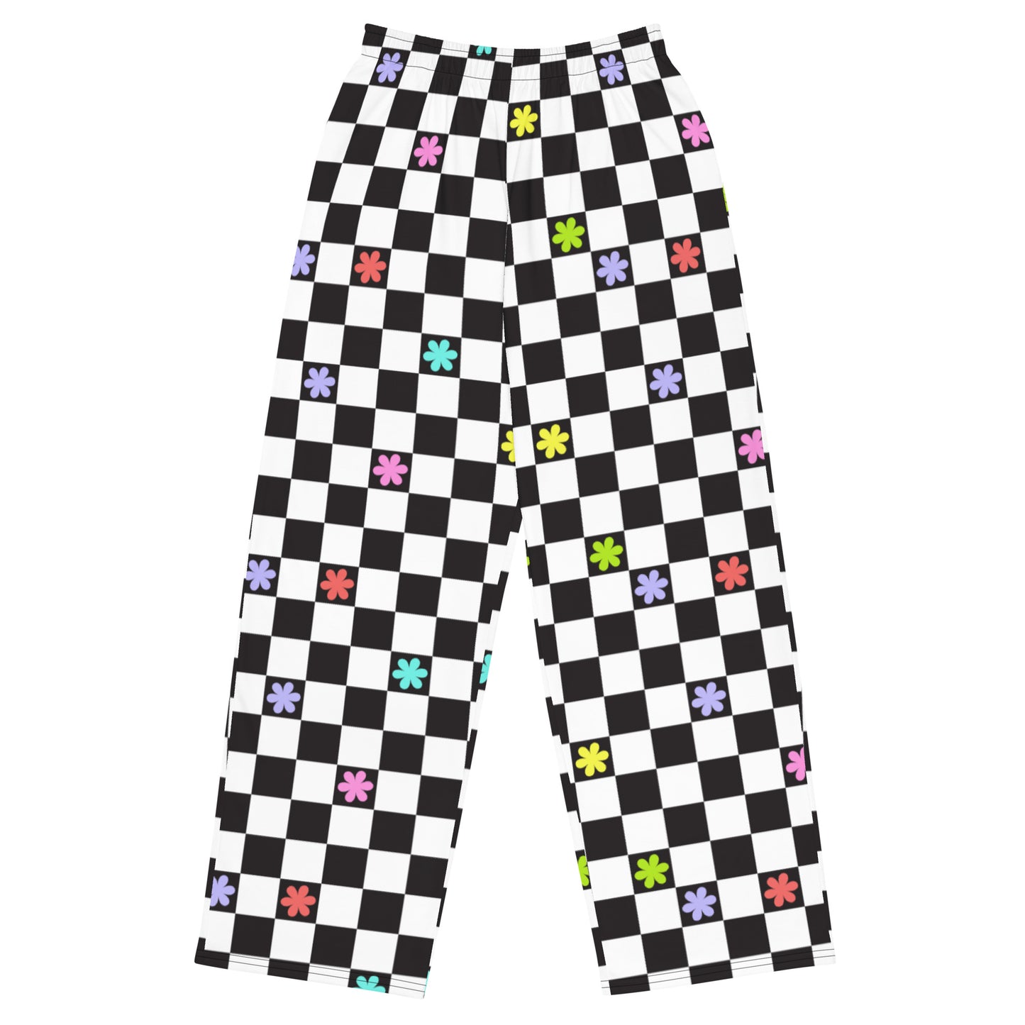 Checkered Flowers Unisex Wide-Leg Pants