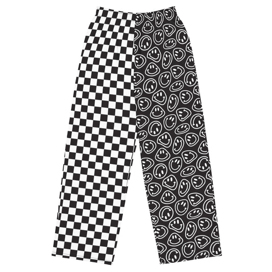 B&W Smiles Checkered Unisex Wide-Leg Pants