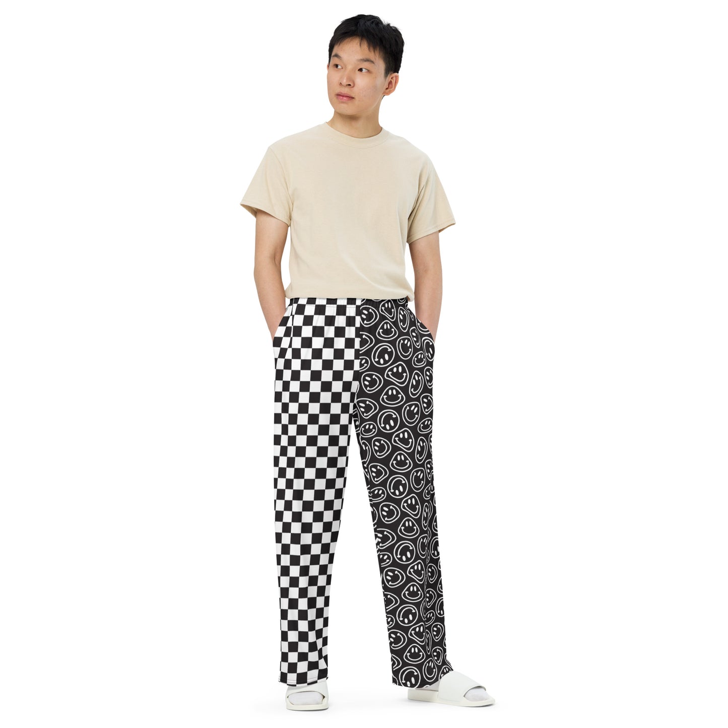 B&W Smiles Checkered Unisex Wide-Leg Pants