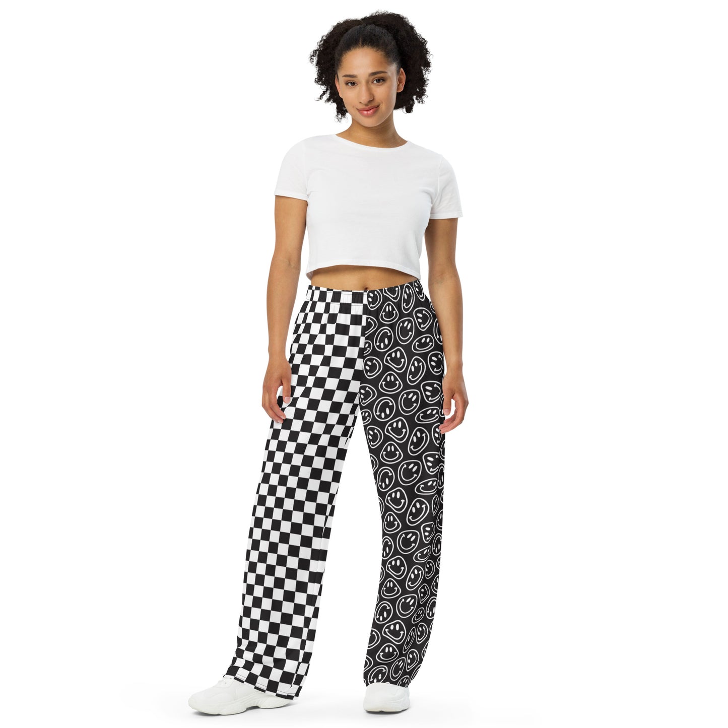 B&W Smiles Checkered Unisex Wide-Leg Pants