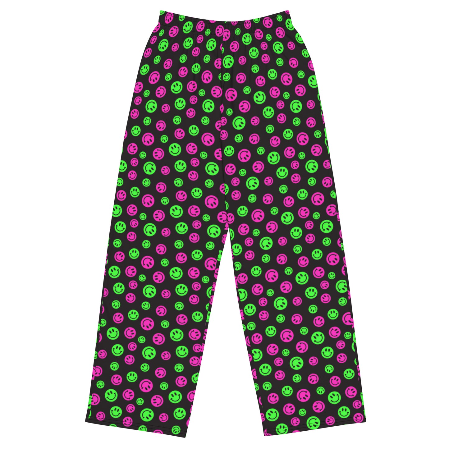 Pink & Green Smiles Unisex Wide-Leg Pants