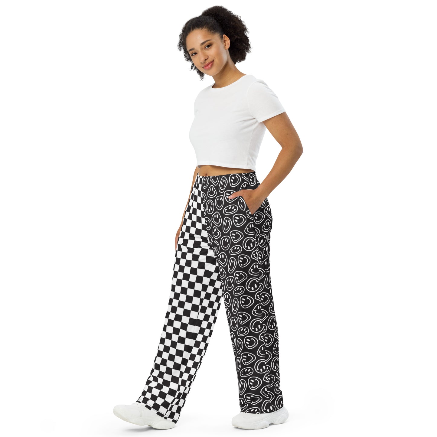 B&W Smiles Checkered Unisex Wide-Leg Pants