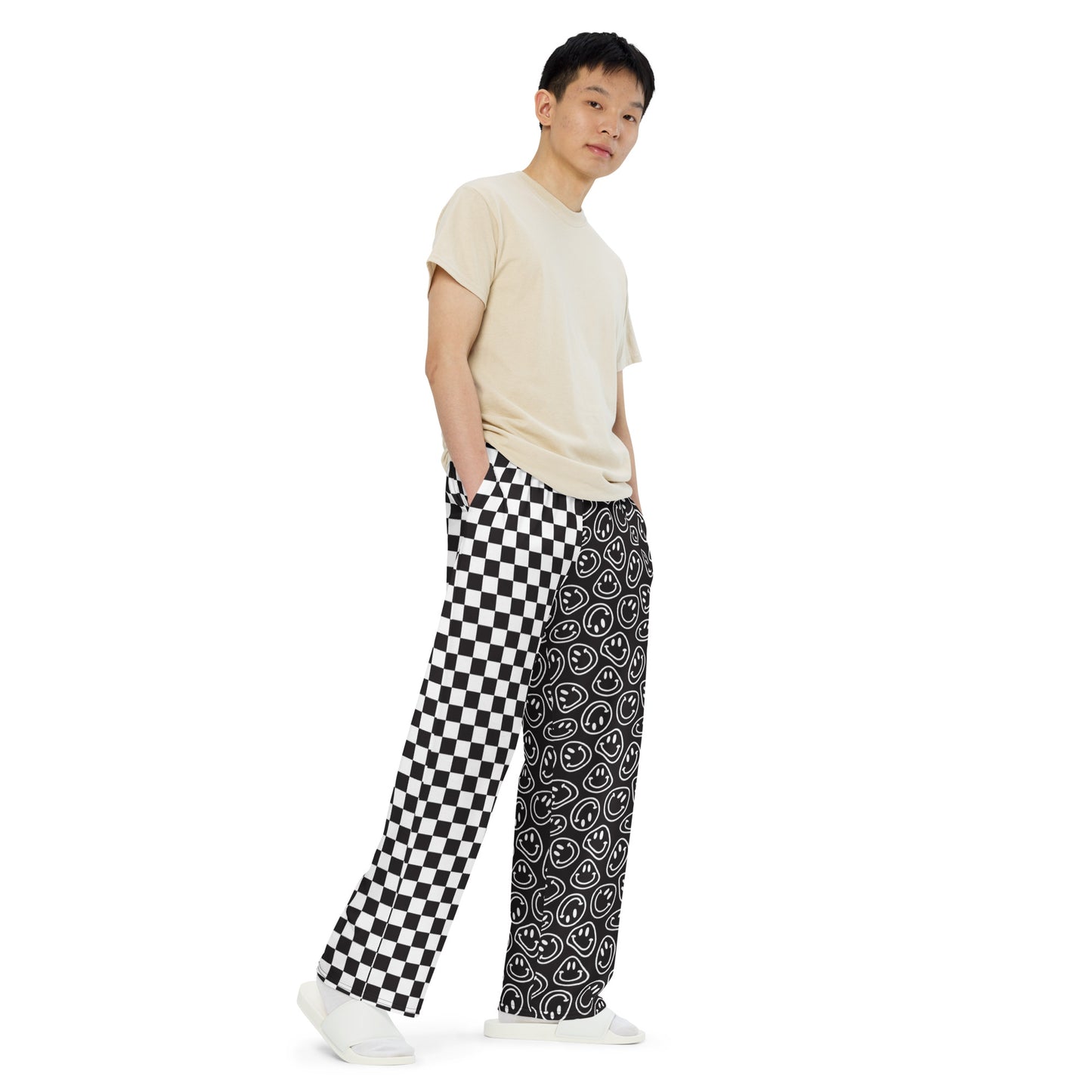 B&W Smiles Checkered Unisex Wide-Leg Pants