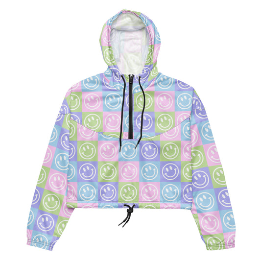 Pastel Checker Smile Cropped Windbreaker