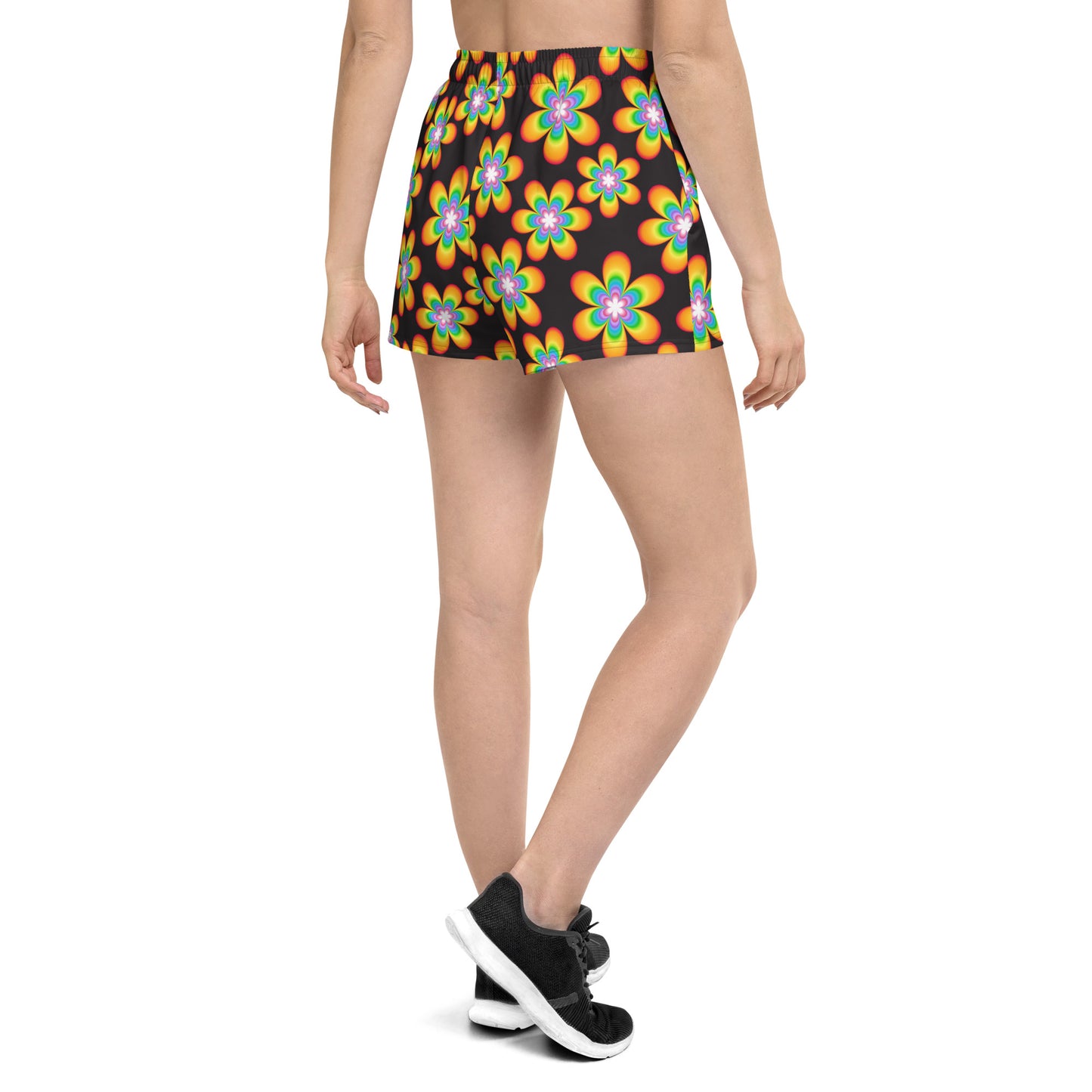 Rainbow Bloom Black Women’s Athletic Shorts