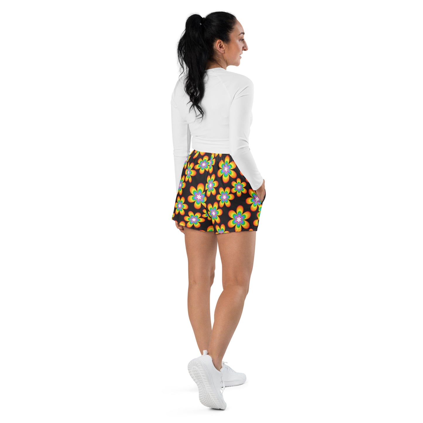 Rainbow Bloom Black Women’s Athletic Shorts