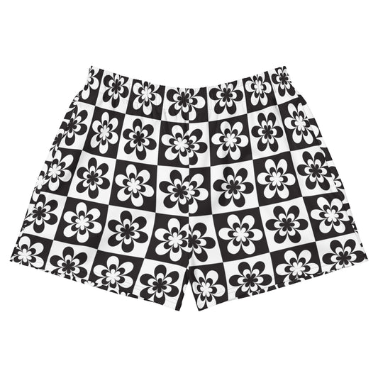 B&W Checker Daisy Women’s Athletic Shorts