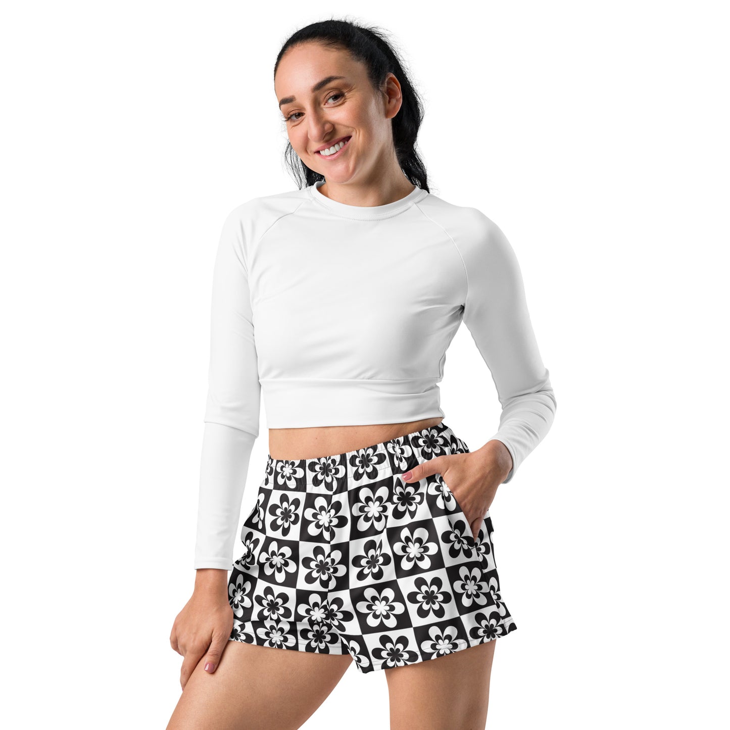 B&W Checker Daisy Women’s Athletic Shorts