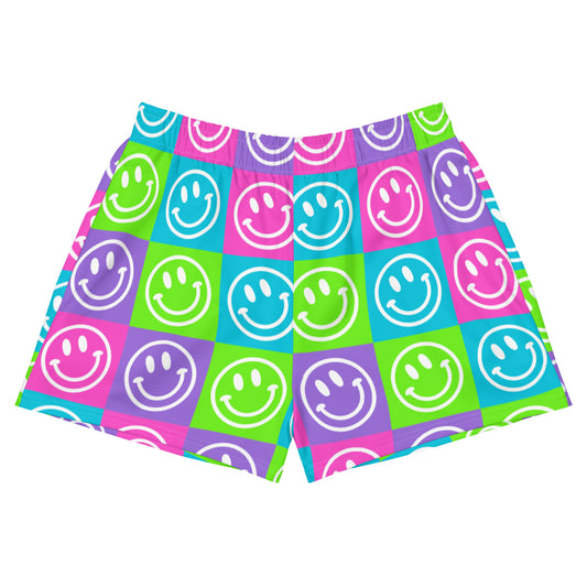 Bright Checker Smile Women’s Athletic Shorts