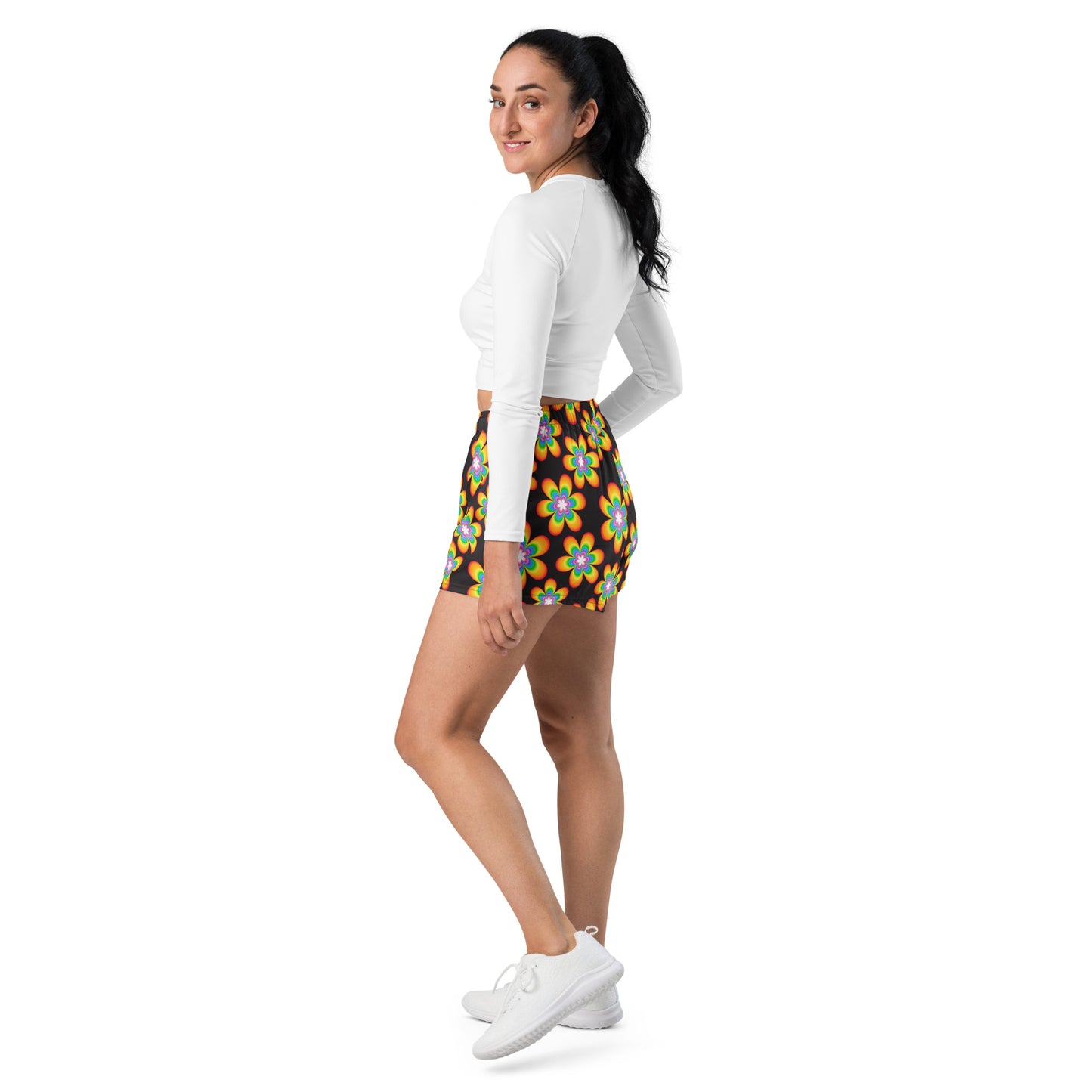 Rainbow Bloom Black Women’s Athletic Shorts