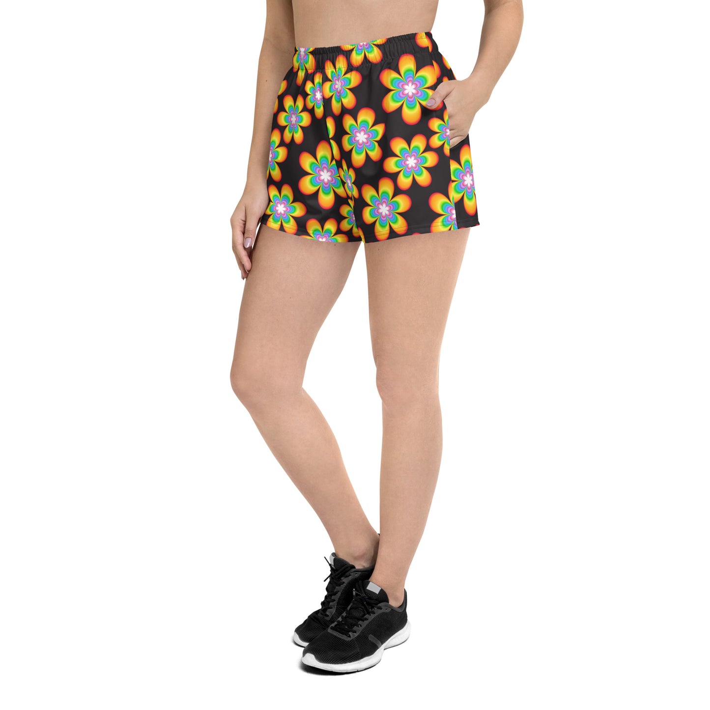 Rainbow Bloom Black Women’s Athletic Shorts