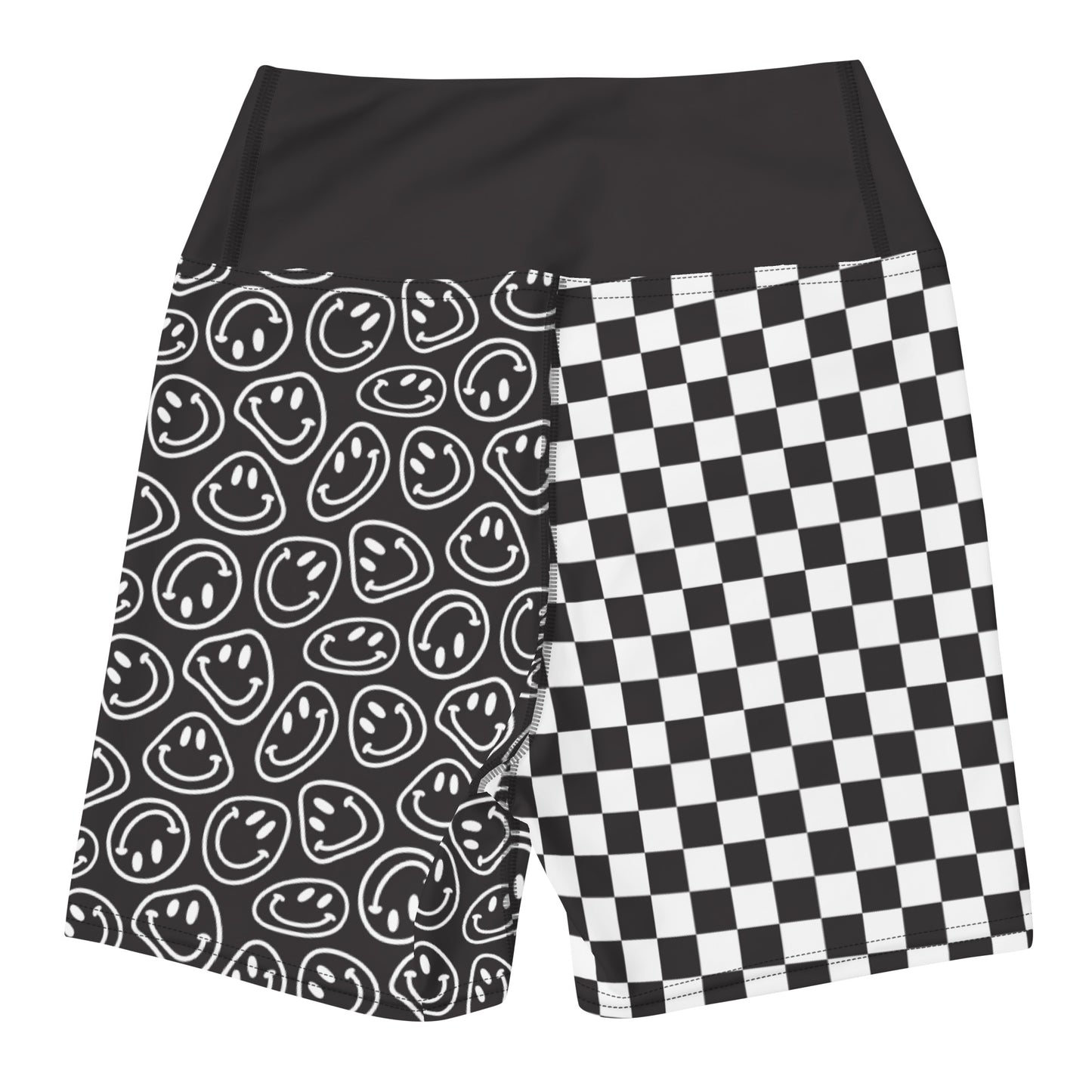 B&W Smiles Checkered Yoga Shorts