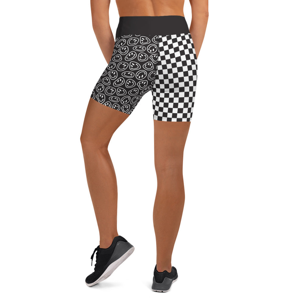 B&W Smiles Checkered Yoga Shorts