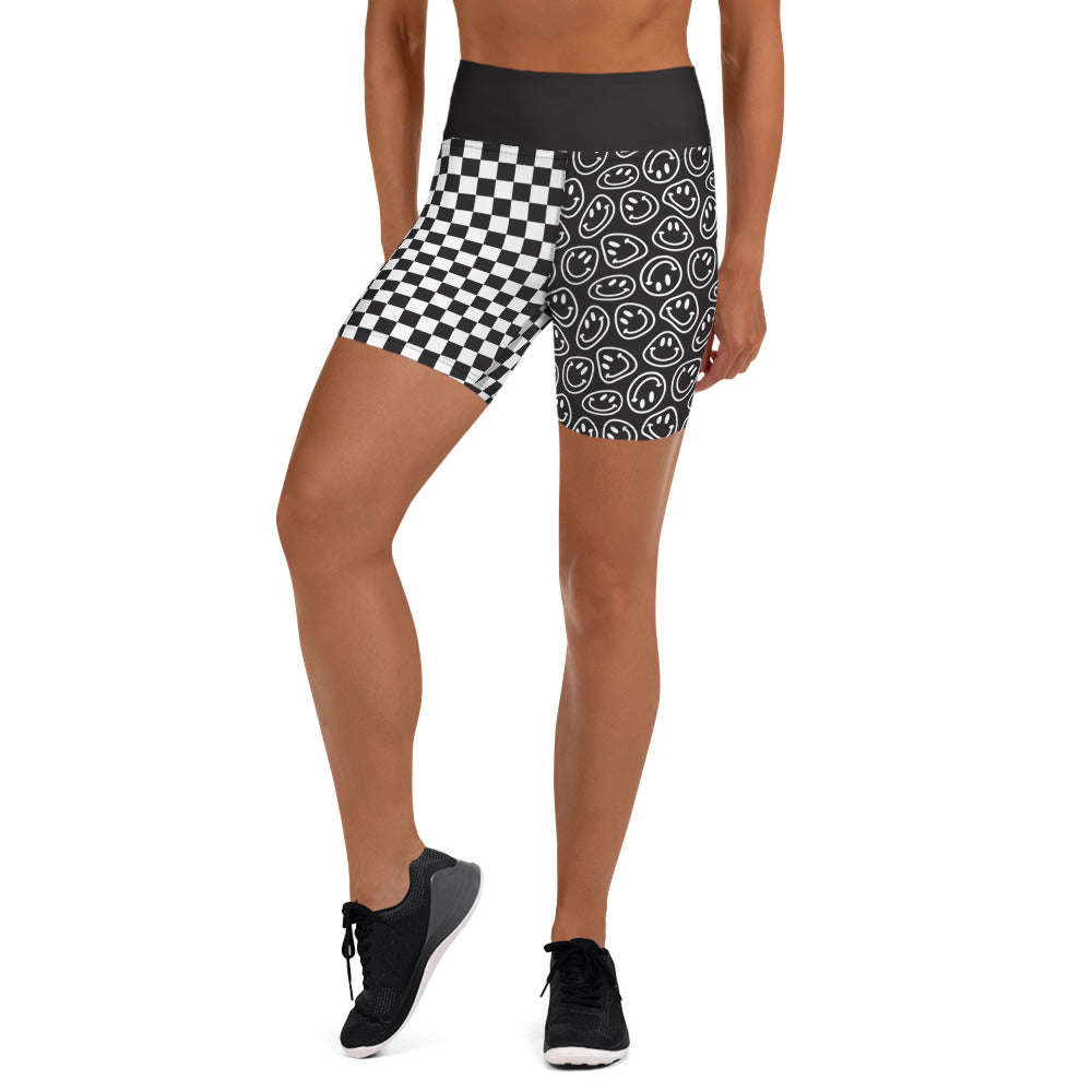 B&W Smiles Checkered Yoga Shorts