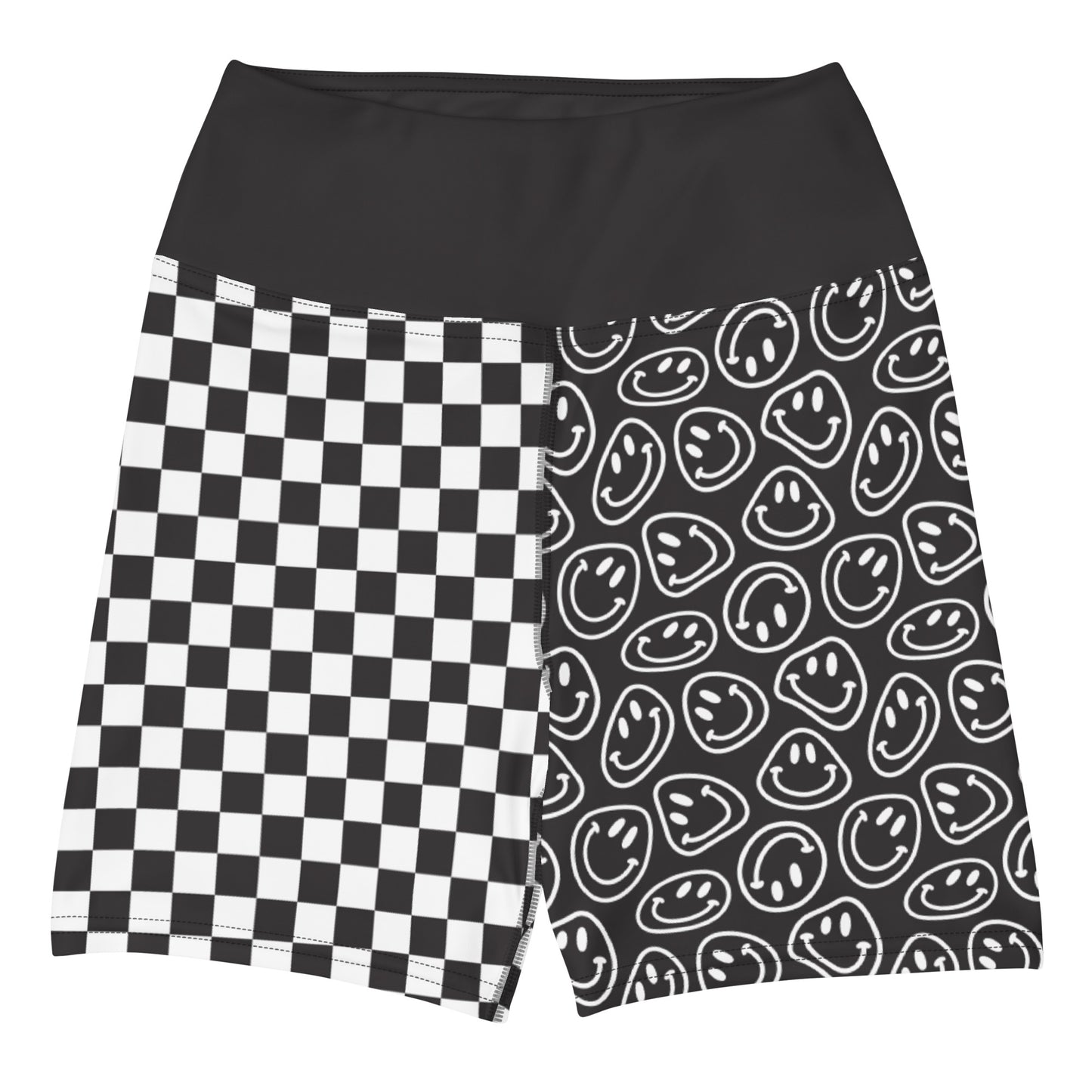 B&W Smiles Checkered Yoga Shorts