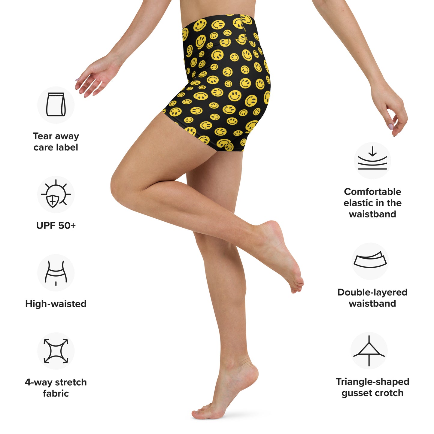 Yellow Smile Yoga Shorts