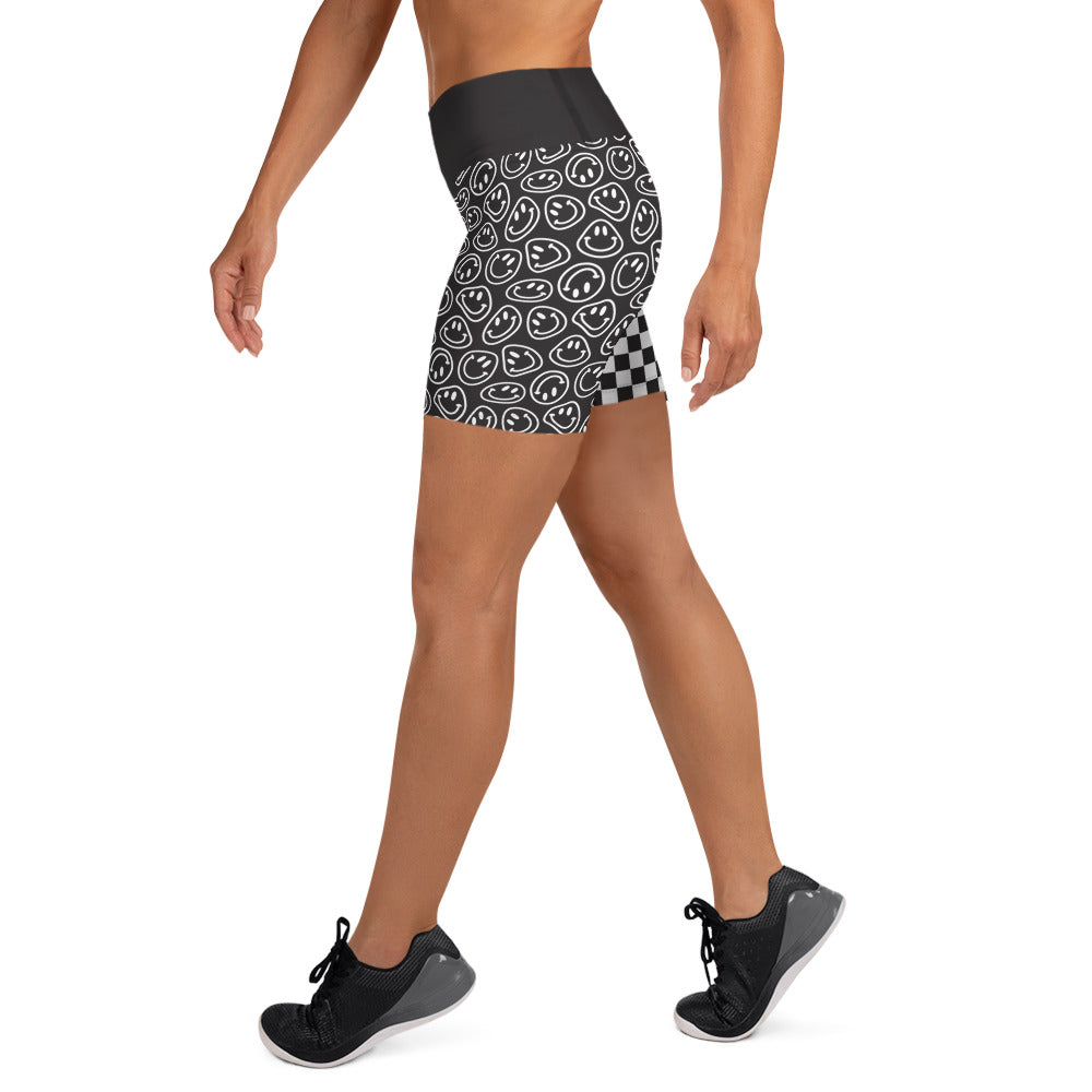 B&W Smiles Checkered Yoga Shorts