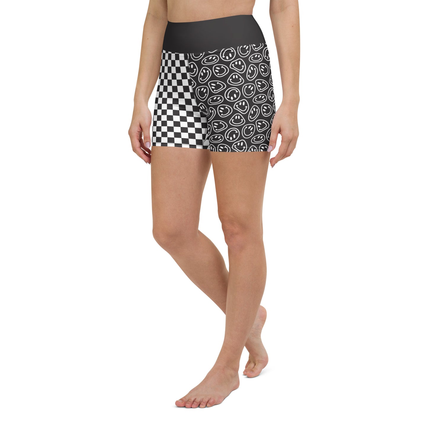 B&W Smiles Checkered Yoga Shorts