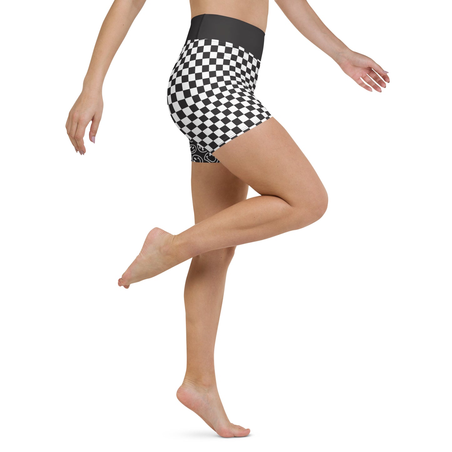 B&W Smiles Checkered Yoga Shorts