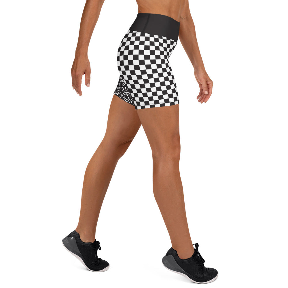 B&W Smiles Checkered Yoga Shorts